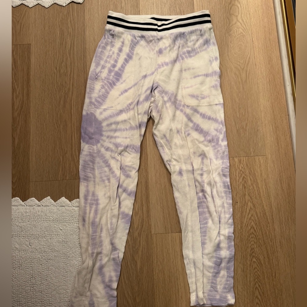 Electric & Rose women’s waffle knit  Tie-Dye Joggers in Purple and White
